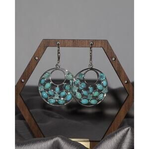 WK Sterling Turquoise Dangle Earrings 12.37G / 1.9in
